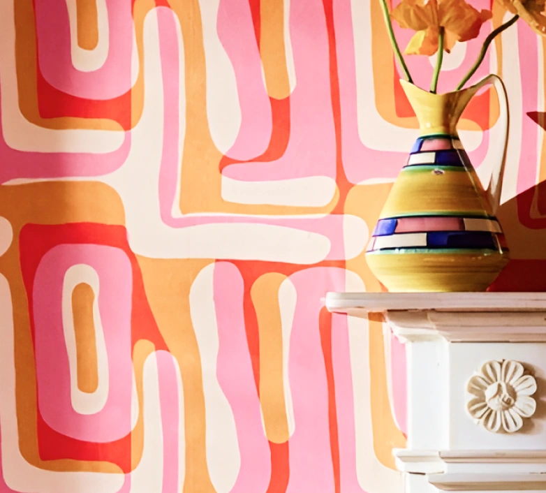 Hot pink with yellow geometric pink wallpaper